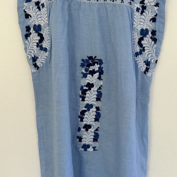 J. Marie The Libby Dress Size Small Blue Embroidered Tunic Linen Blend Lined - Picture 4 of 10